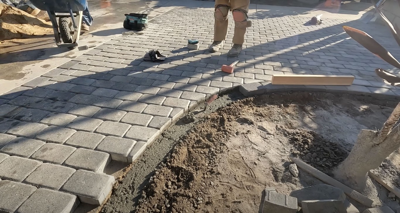 Decorative paver and stamped concrete installation in Champaign, IL